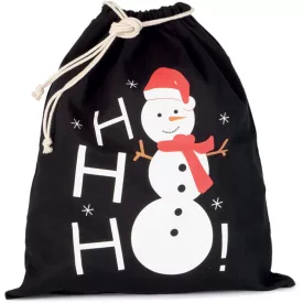   utt_ki0745bl-u Kimood KI0745 COTTON BAG WITH SNOWMAN DESIGN AND DRAWCORD CLOSURE U