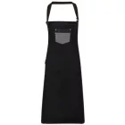 utt_pr136bld-u Premier PR136 'DIVISION' WAXED LOOK DENIM BIB APRON WITH FAUX LEATHER U