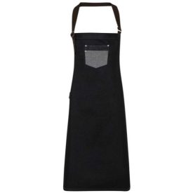   utt_pr136bld-u Premier PR136 'DIVISION' WAXED LOOK DENIM BIB APRON WITH FAUX LEATHER U