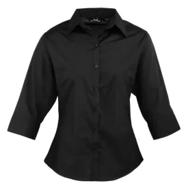   utt_pr305bl-xs Premier PR305 WOMEN'S POPLIN 3/4 SLEEVE BLOUSE XS