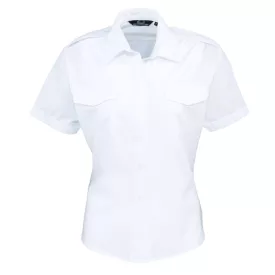   utt_pr312wh-xs Premier PR312 WOMEN'S SHORT SLEEVE PILOT SHIRT XS