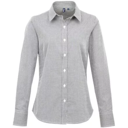 utt_pr320bl-wh-xs Premier PR320 WOMEN'S LONG SLEEVE GINGHAM MICROCHECK SHIRT XS