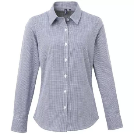 utt_pr320nv-wh-2xl Premier PR320 WOMEN'S LONG SLEEVE GINGHAM MICROCHECK SHIRT 2XL