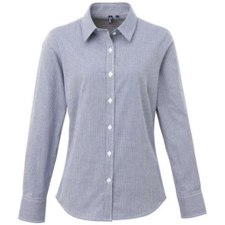 utt_pr320nv-wh-m Premier PR320 WOMEN'S LONG SLEEVE GINGHAM MICROCHECK SHIRT M