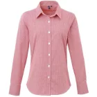 utt_pr320re-wh-xs Premier PR320 WOMEN'S LONG SLEEVE GINGHAM MICROCHECK SHIRT XS