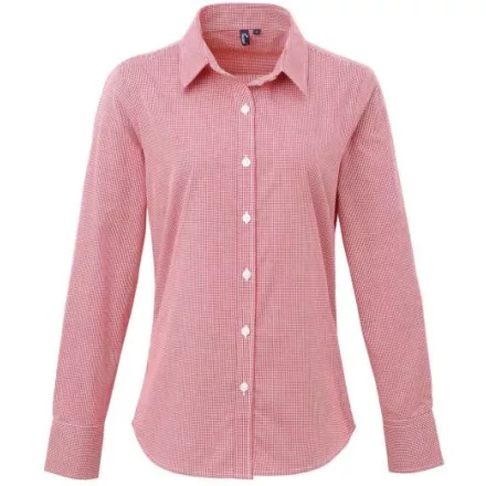utt_pr320re-wh-xs Premier PR320 WOMEN'S LONG SLEEVE GINGHAM MICROCHECK SHIRT XS