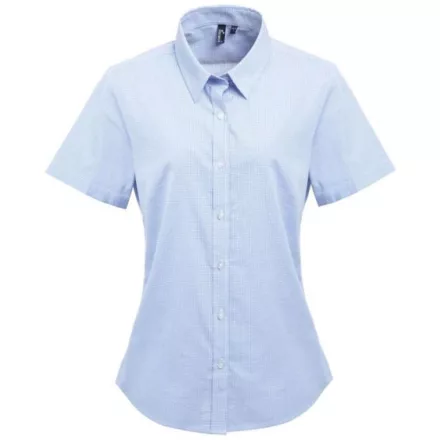 utt_pr321lb-wh-2xl Premier PR321 WOMEN'S SHORT SLEEVE GINGHAM MICROCHECK SHIRT 2XL