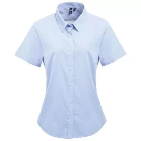   utt_pr321lb-wh-xs Premier PR321 WOMEN'S SHORT SLEEVE GINGHAM MICROCHECK SHIRT XS