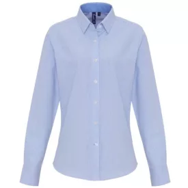   utt_pr338wh-oxb-s Premier PR338 WOMEN'S COTTON RICH OXFORD STRIPES SHIRT S