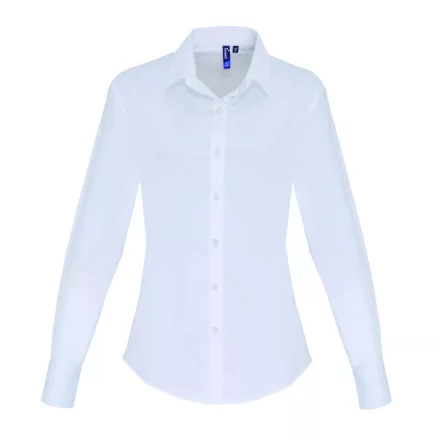 utt_pr344wh-s Premier PR344 WOMEN'S STRETCH-FIT COTTON POPLIN LONG SLEEVE SHIRT S