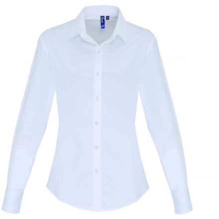 utt_pr344wh-xs Premier PR344 WOMEN'S STRETCH-FIT COTTON POPLIN LONG SLEEVE SHIRT XS