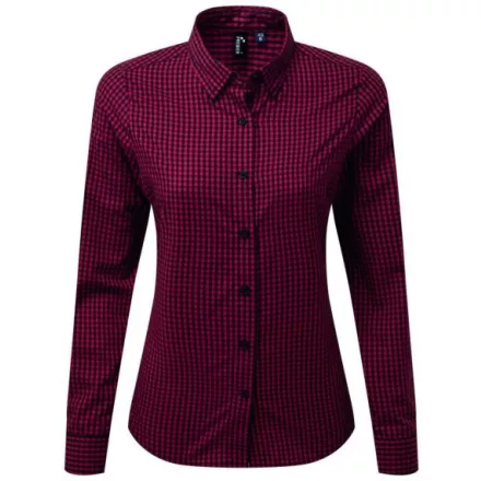 utt_pr352bl-re-xs Premier PR352 'MAXTON' CHECK WOMEN'S LONG SLEEVE SHIRT XS