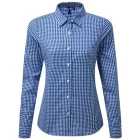 utt_pr352nv-wh-xs Premier PR352 'MAXTON' CHECK WOMEN'S LONG SLEEVE SHIRT XS