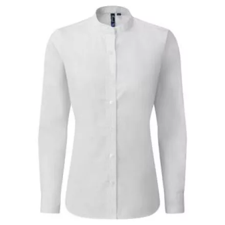 utt_pr358wh-m  Premier PR358 WOMEN’S BANDED COLLAR 'GRANDAD' SHIRT M