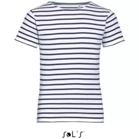   utt_so01400wh-nv-4a SOL'S SO01400 SOL'S MILES KIDS' - ROUND NECK STRIPED T-SHIRT 4A